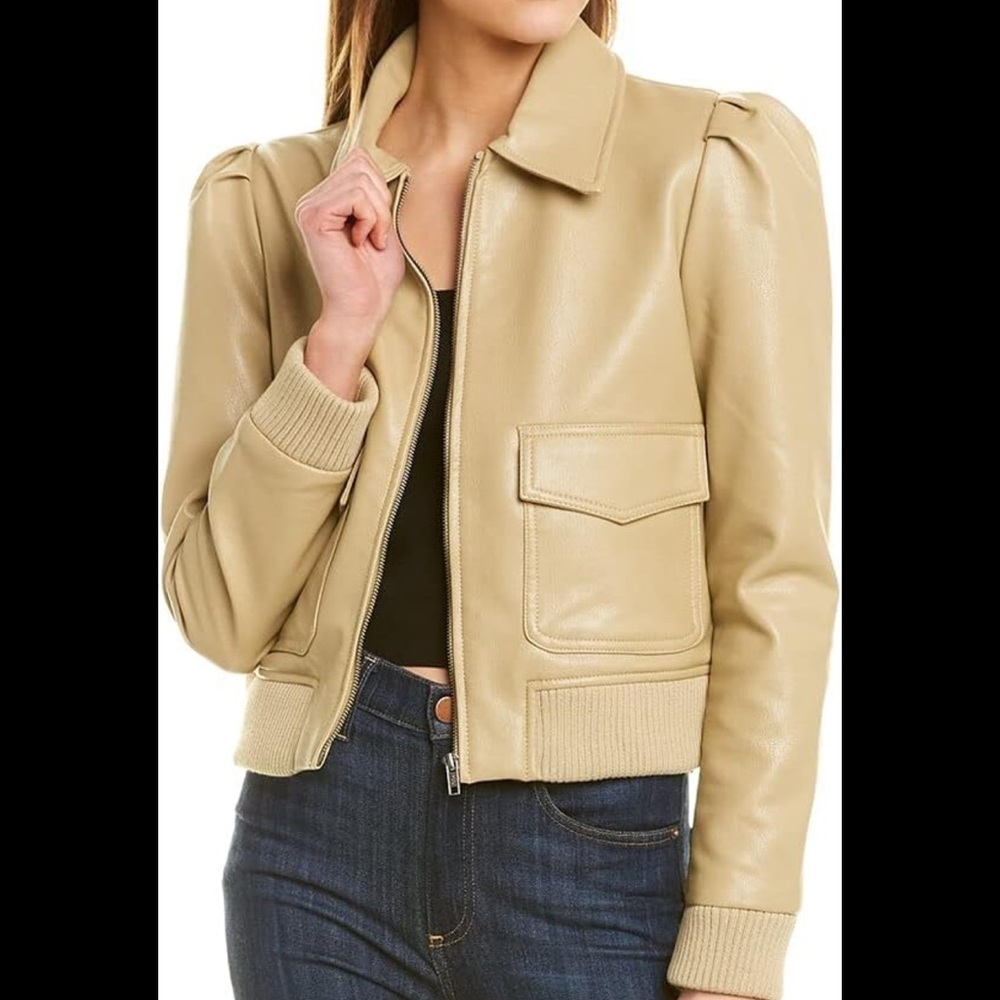 BB Dakota Tan Faux Leather Boss Mode Zip Up Jacket Small